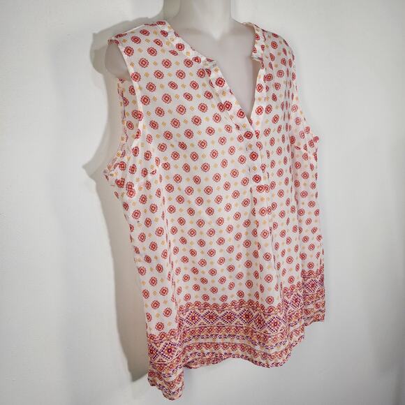 Relativity Womens Tank Top XL Sheer White Tunic Floral Geometric V Neck Light - Picture 4 of 9